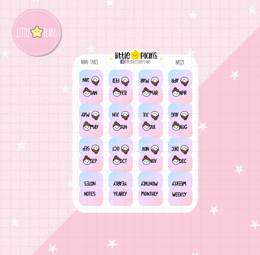 Mini - Monthly Tabs in Solid Colors or Cotton Candy - Littlestarplans