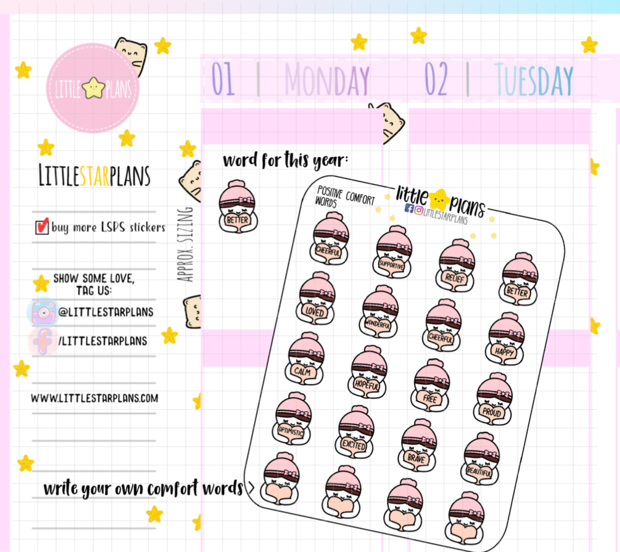 Mimi Comfort Positive Motivational Words Planner Stickers (M170) - Littlestarplans