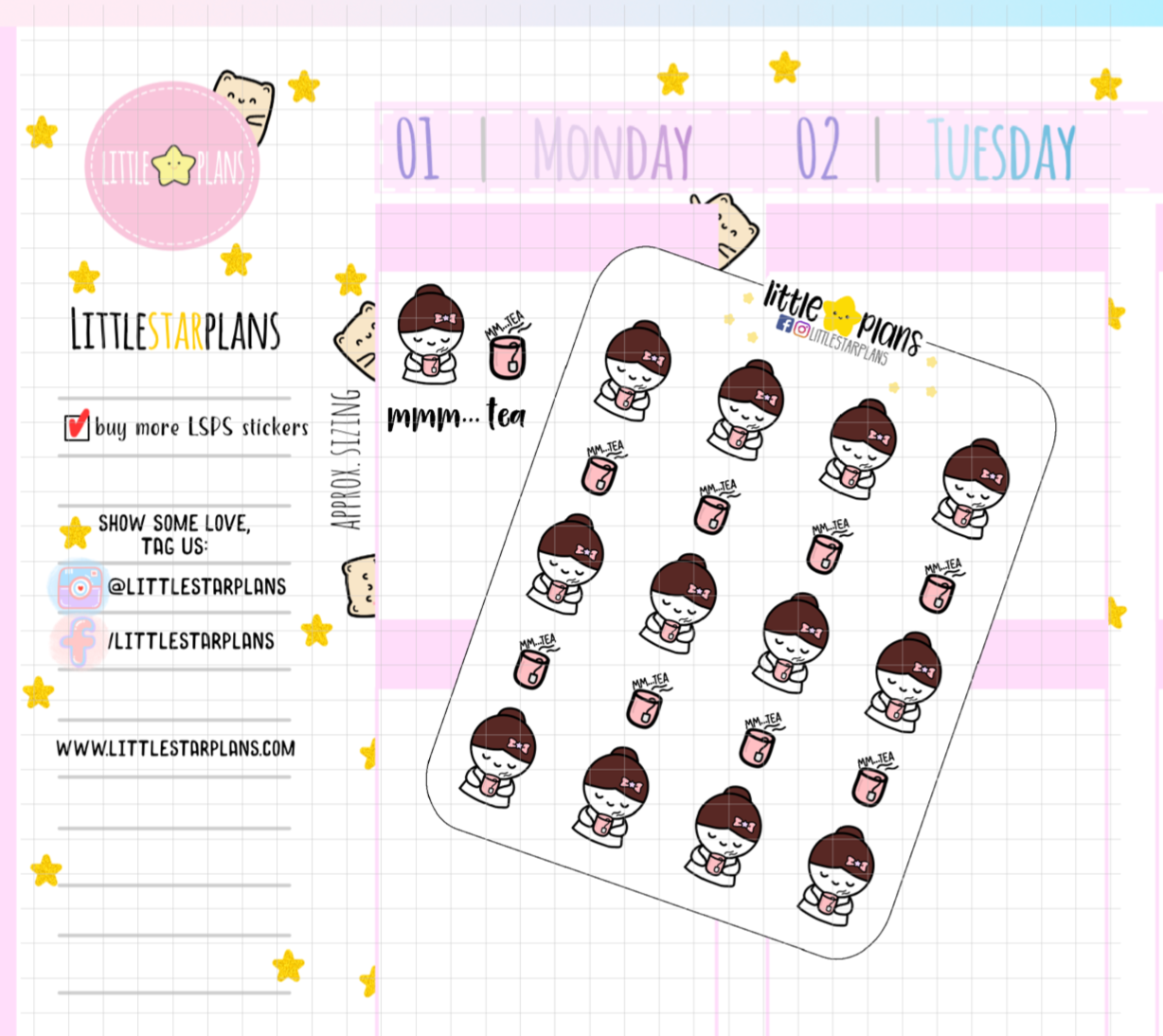 Mimi Tea Lover, Tea Obsession V2 Planner Stickers (M176) - Littlestarplans