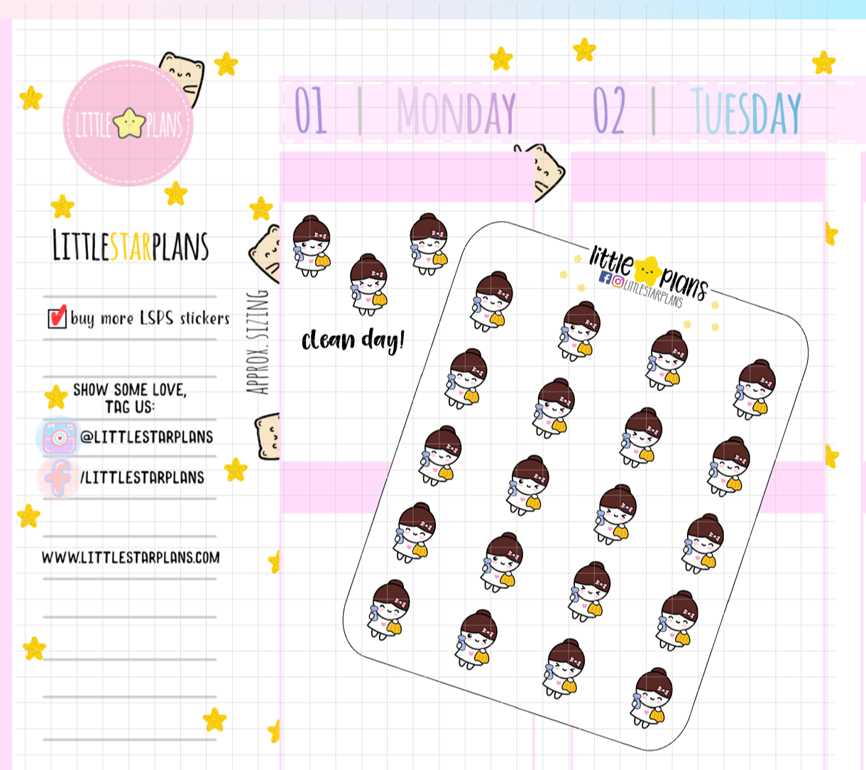 Mimi Cleaning, Wiping Down Planner Stickers (M179) - Littlestarplans