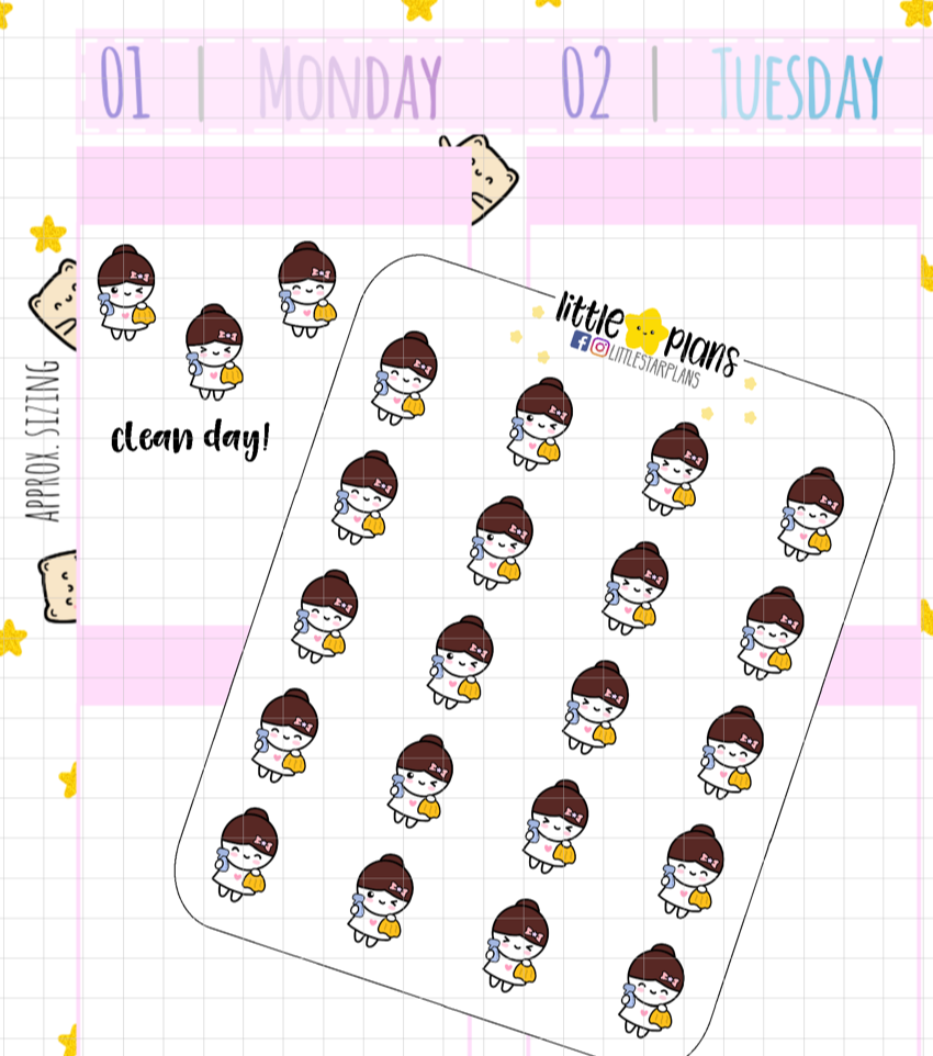 Mimi Cleaning, Wiping Down Planner Stickers (M179) - Littlestarplans