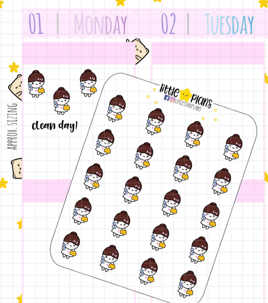 Mimi Cleaning, Wiping Down Planner Stickers (M179) - Littlestarplans
