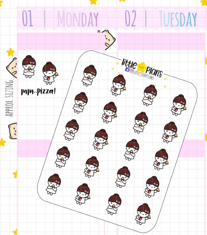Mimi Pizza Lover, Eating Pizza V2 Planner Stickers (M178) - Littlestarplans