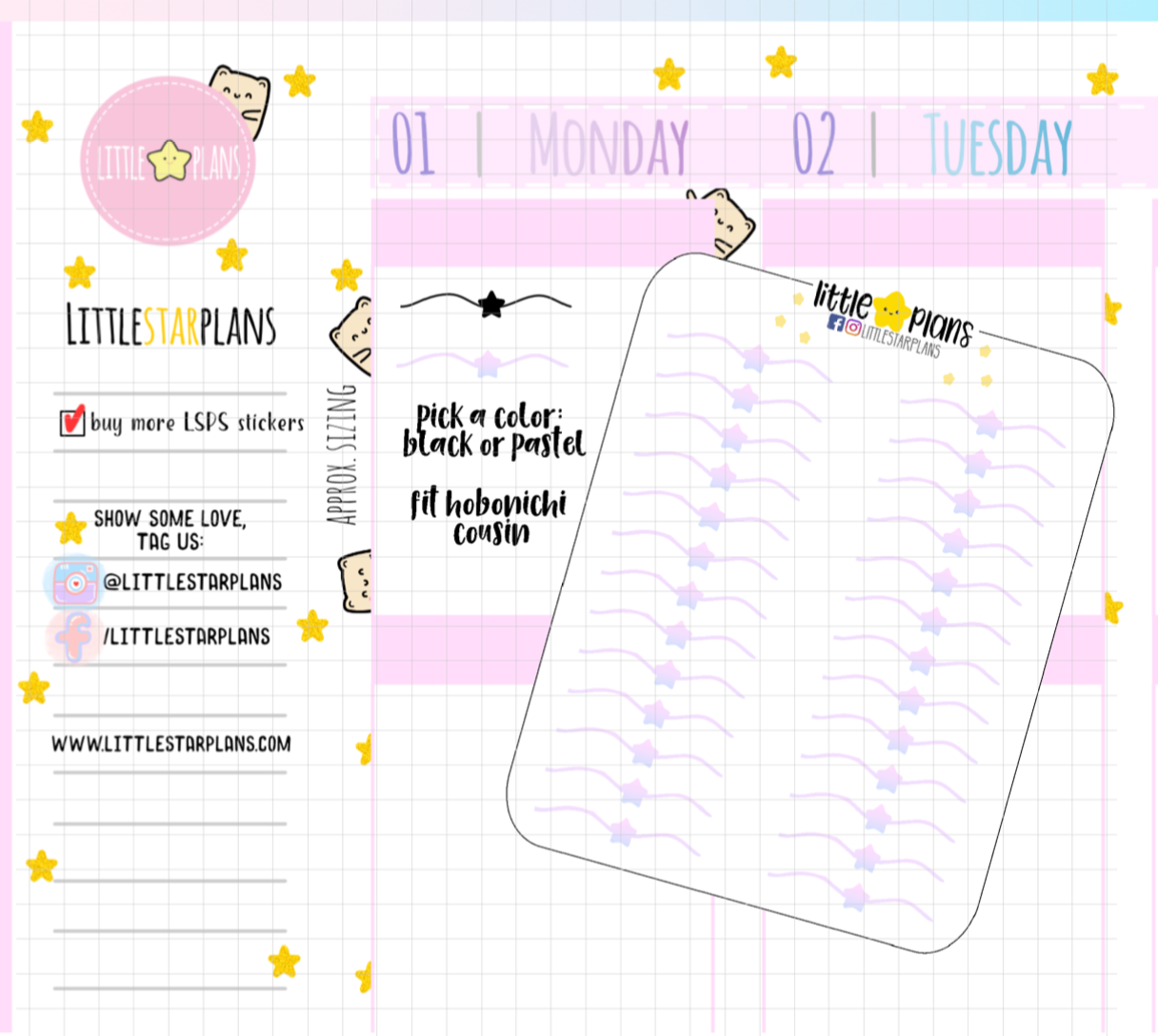 Starry Divider Planner Stickers Fit in Hobonichi Cousin Planners