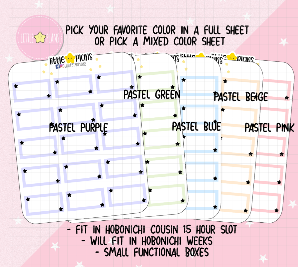 Small Pastel Starry 1.5 Hour Time-Slot Functional Boxes Planner Stickers (D013)