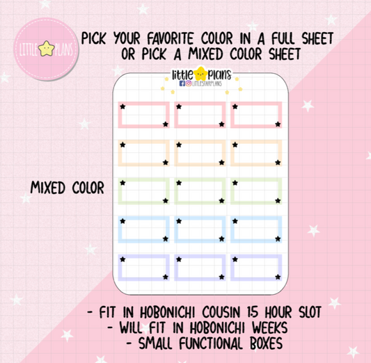 Small Pastel Starry 1.5 Hour Time-Slot Functional Boxes Planner Stickers (D013)