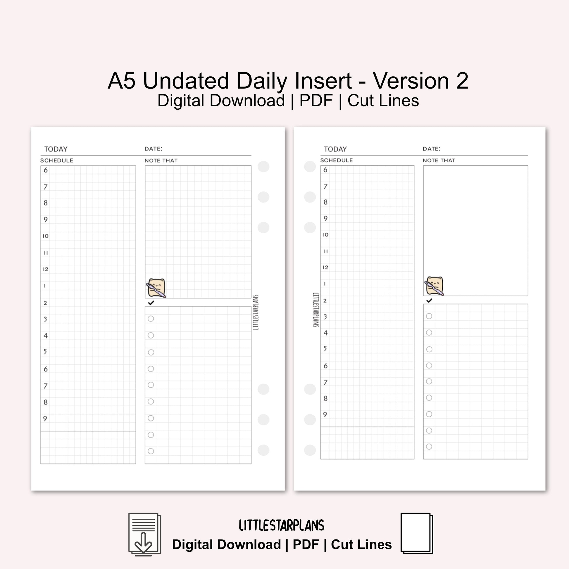 A5 Undated Daily Inserts Printable Instant Download