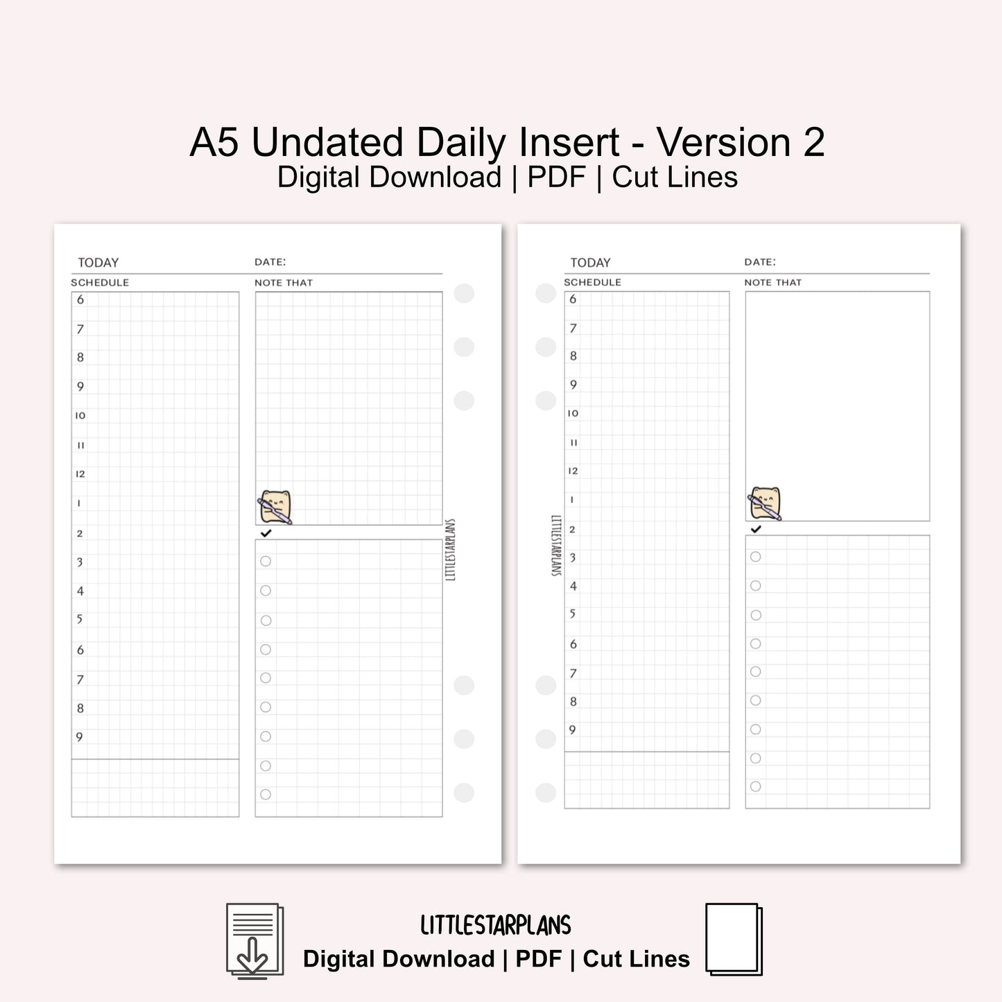 A5 Undated Daily Inserts Printable Instant Download