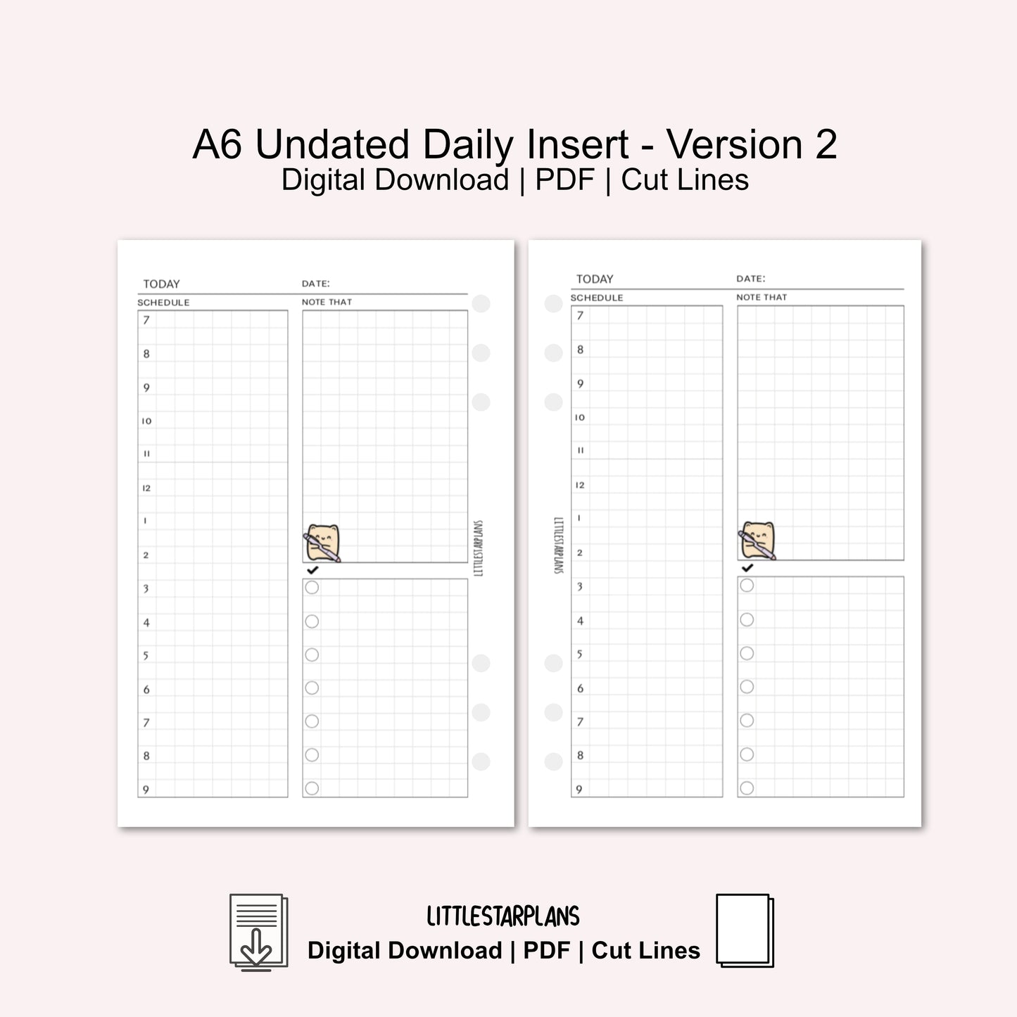 A6 Undated Daily Inserts Printable Instant Download