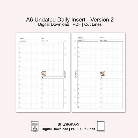 A6 Undated Daily Inserts Printable Instant Download