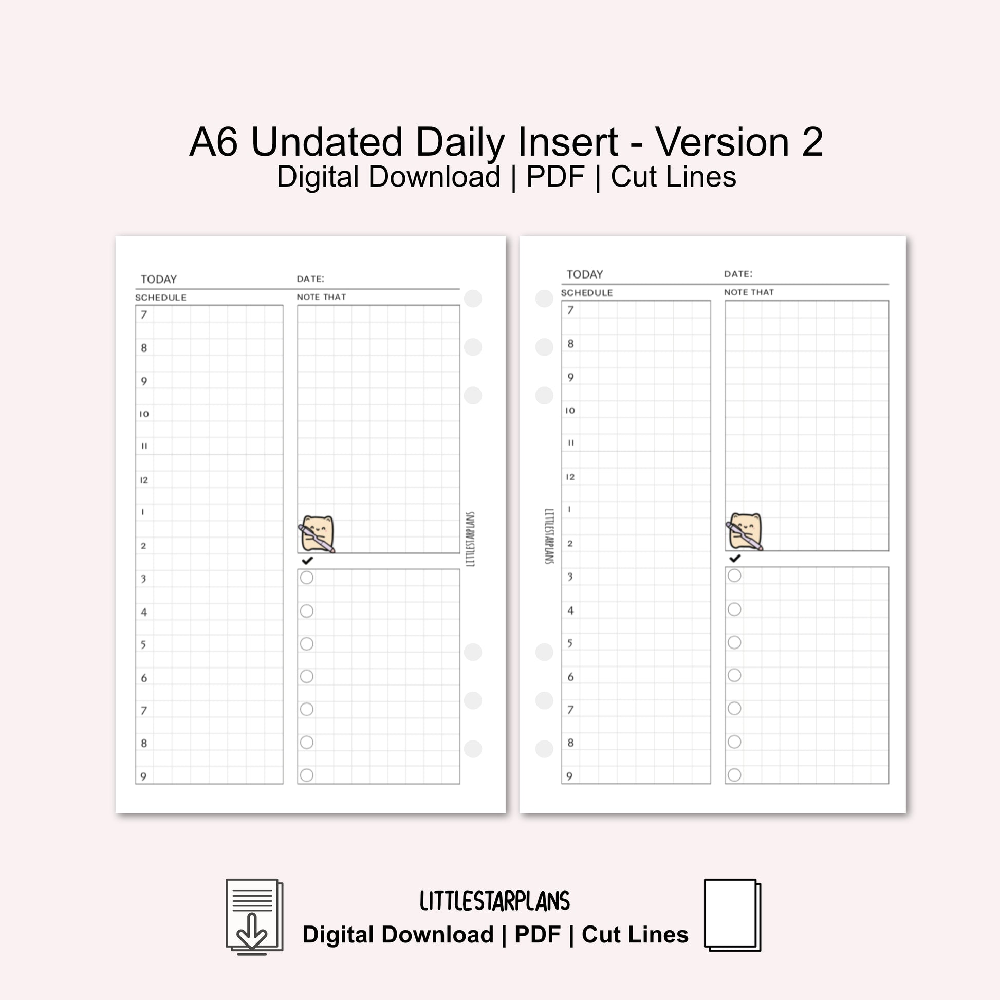 A6 Undated Daily Inserts Printable Instant Download