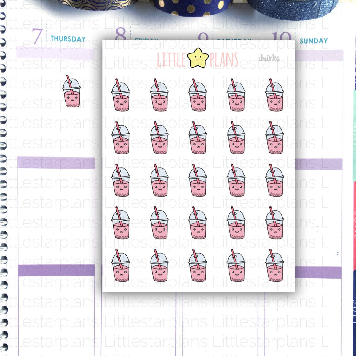 Bubble Tea, Bubba, Drinks Hand Drawn Planner Stickers | Fits Erin Condren LifePlannerTM, Kikki-K Planner - Littlestarplans