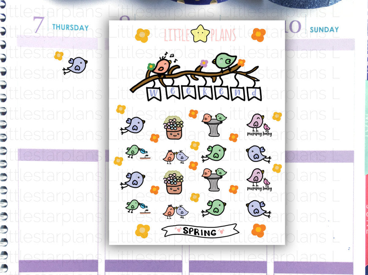 Tiny Decorative Bird Planner Stickers | Plants, Birds, Flowers Stickers | Fits in Erin Condren LifePlannerTM, Kikki-K Planner - Littlestarplans