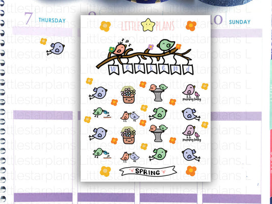 Tiny Decorative Bird Planner Stickers | Plants, Birds, Flowers Stickers | Fits in Erin Condren LifePlannerTM, Kikki-K Planner - Littlestarplans