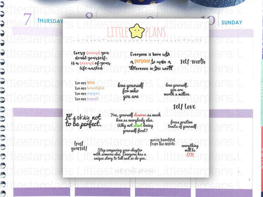 Self-loving, Motivational Quotes Planner Stickers, fits in ECLP TM, A5 Planner Quotes Part 3 - Littlestarplans