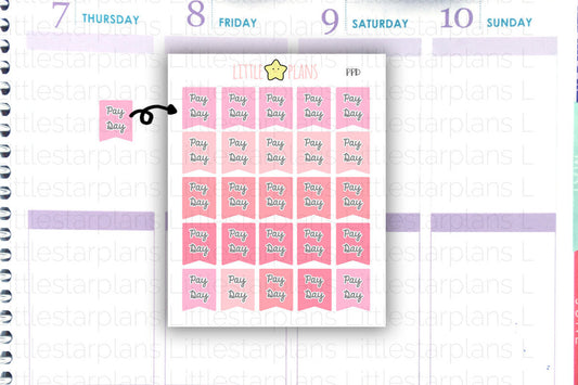 Small Pink Pay Day Flags Planner Stickers fit Personal, ECLP, A5 Planner Planner (PPD) - Littlestarplans