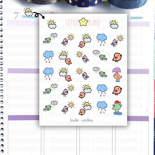 Tiny Decorative Bird Stickers | Weather | Sunny, Windy, Cloudy, Rainy Stickers | Fits in Erin Condren Life Planner TM, Kikki-K Planner - Littlestarplans