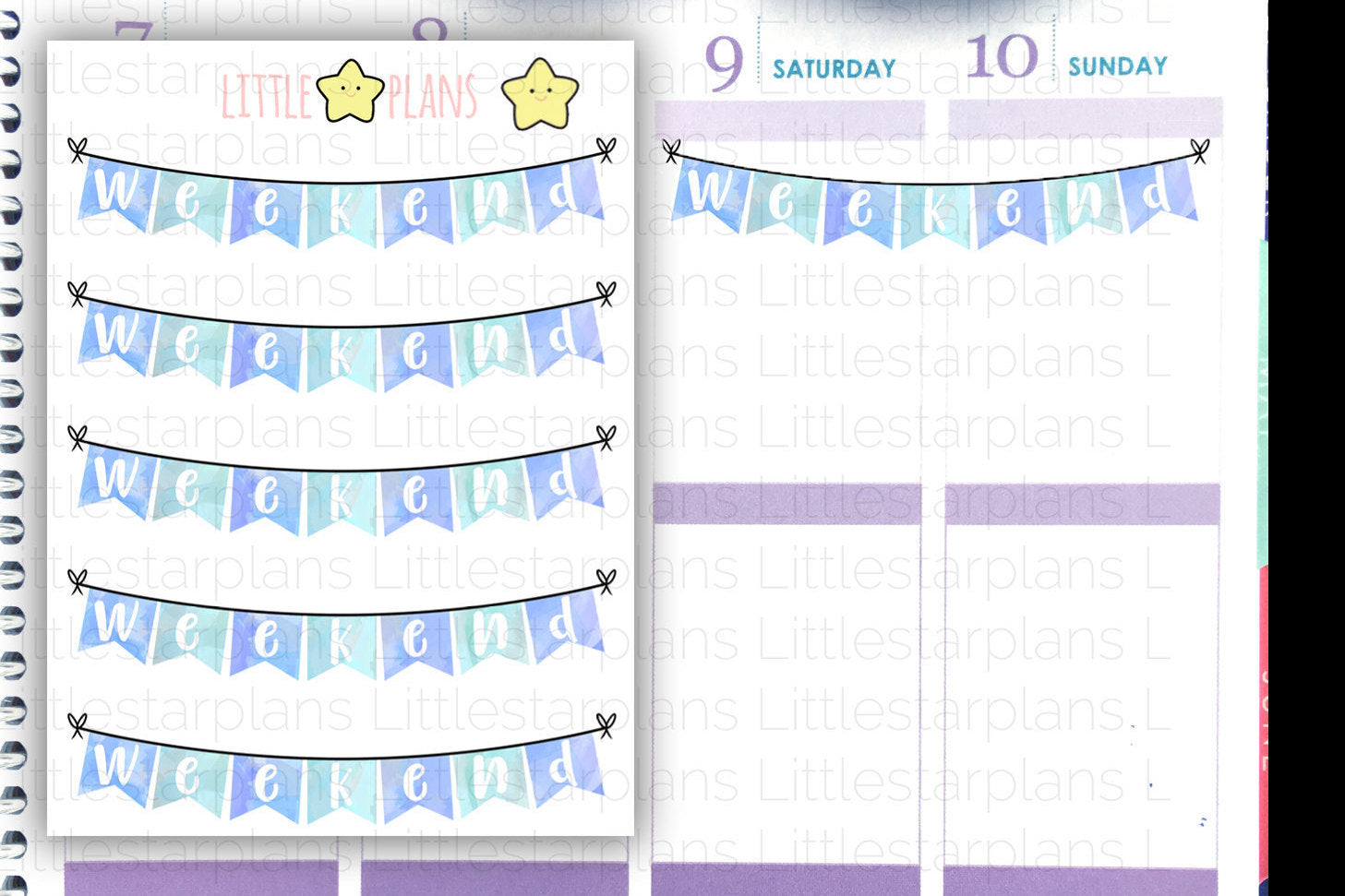 Blue or Pink Weekend Banners Planner Stickers - Littlestarplans