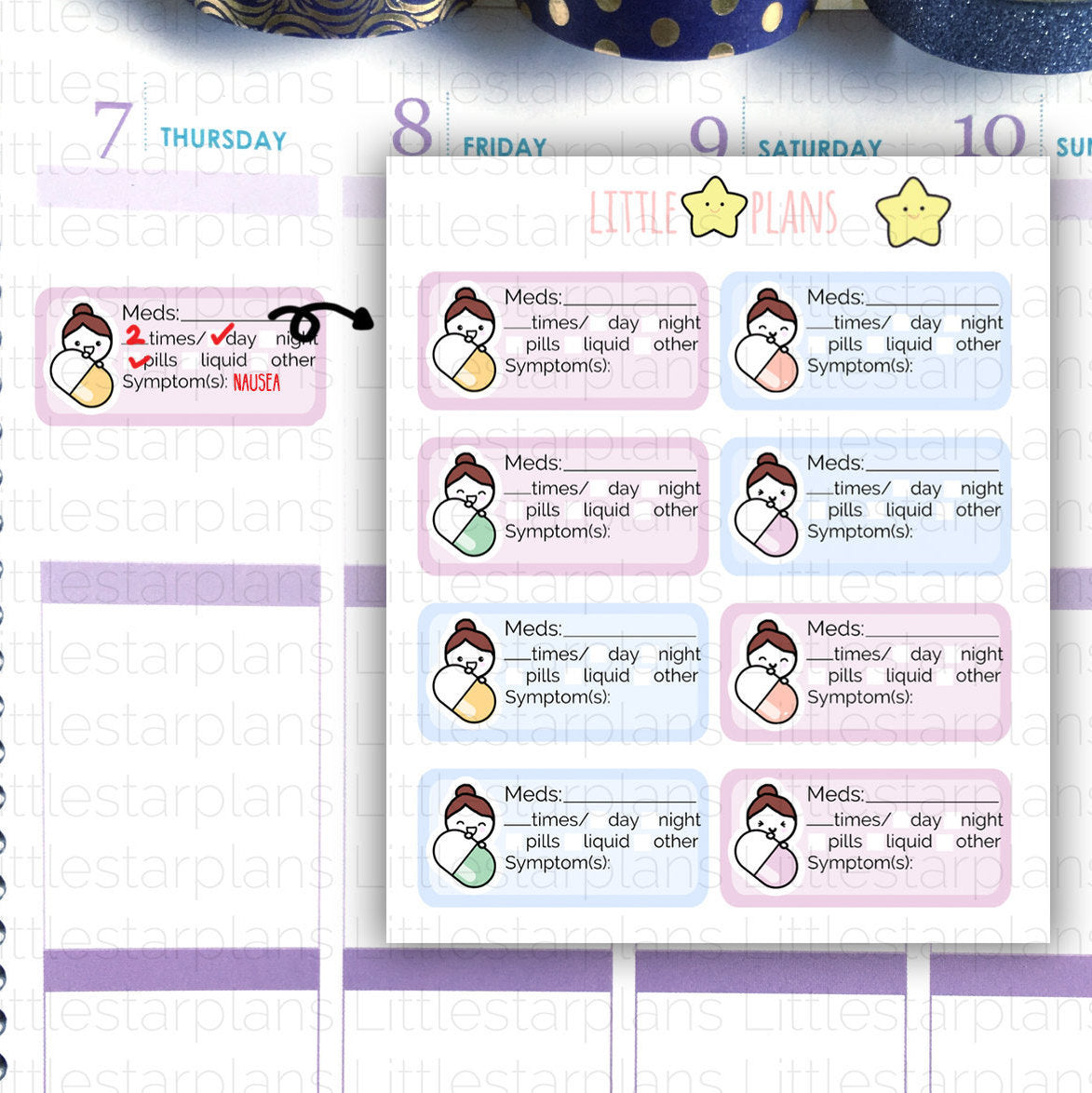Take Medication Reminder, Medication Tracker, Daily Medication Tracker PT.3 Planner Stickers | Mimi Stickers - Littlestarplans