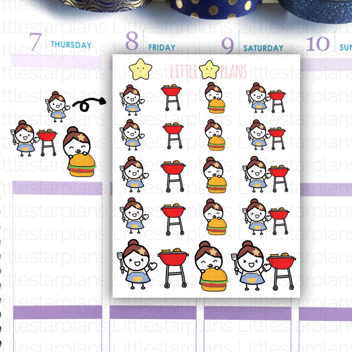 BBQ, Summer Vibe, Summer Party, Burger, Food Planner Stickers | Mimi - Littlestarplans