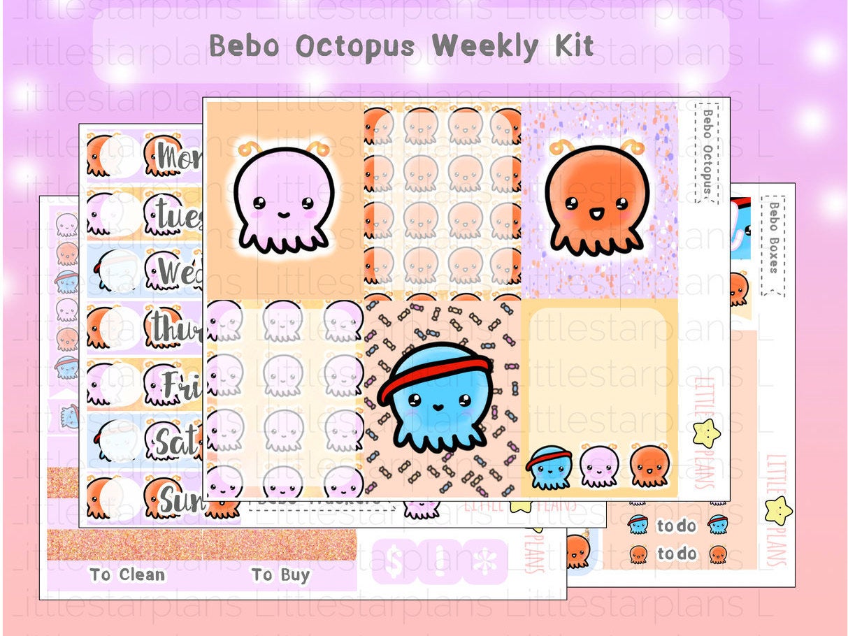 Bebo the Octopus Weekly Kit Planner Stickers - Littlestarplans