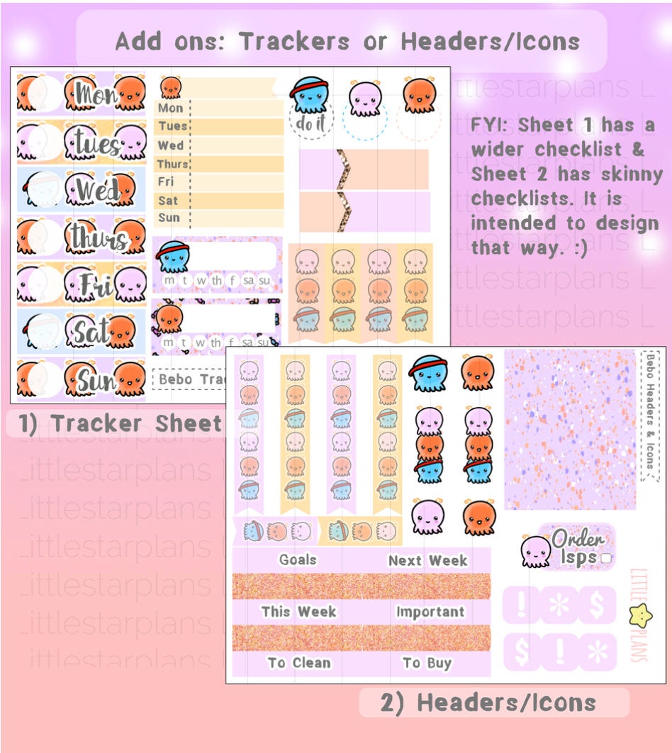 Bebo the Octopus Weekly Kit Planner Stickers - Littlestarplans