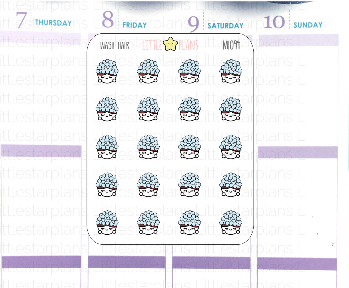 Mimi - Me Time, Wash Hair, Shower Planner Stickers - Littlestarplans