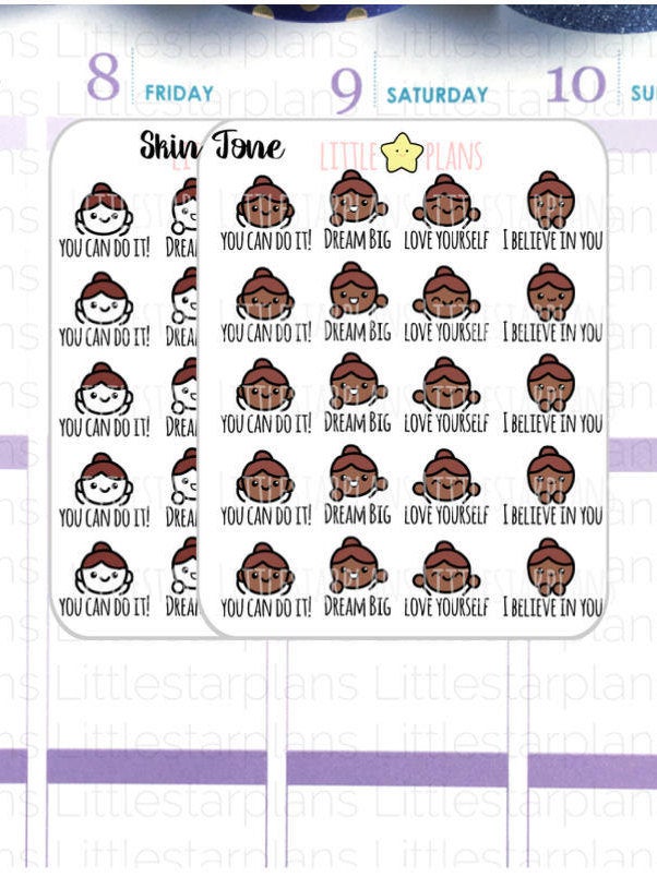 Hand Drawn | Pick 1 of 3 Mimi Motivation | Dark Skin Tone is Available | Planner Stickers Mimi - Littlestarplans
