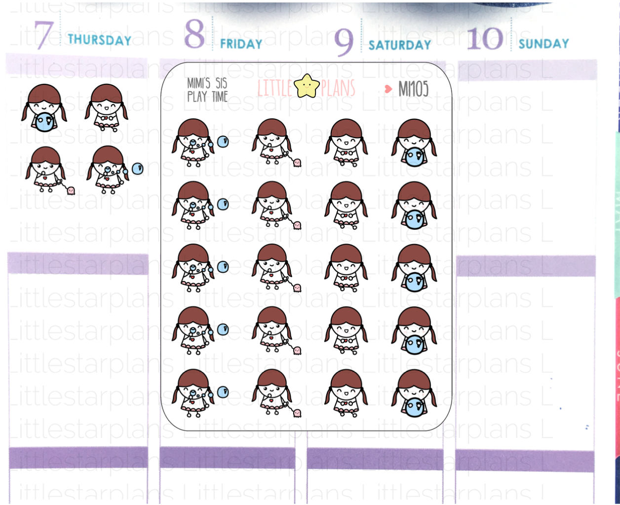 Mimi's Sister - Play Time, Kids, Pets, Bubbles, Planner Stickers (MI105) - Littlestarplans
