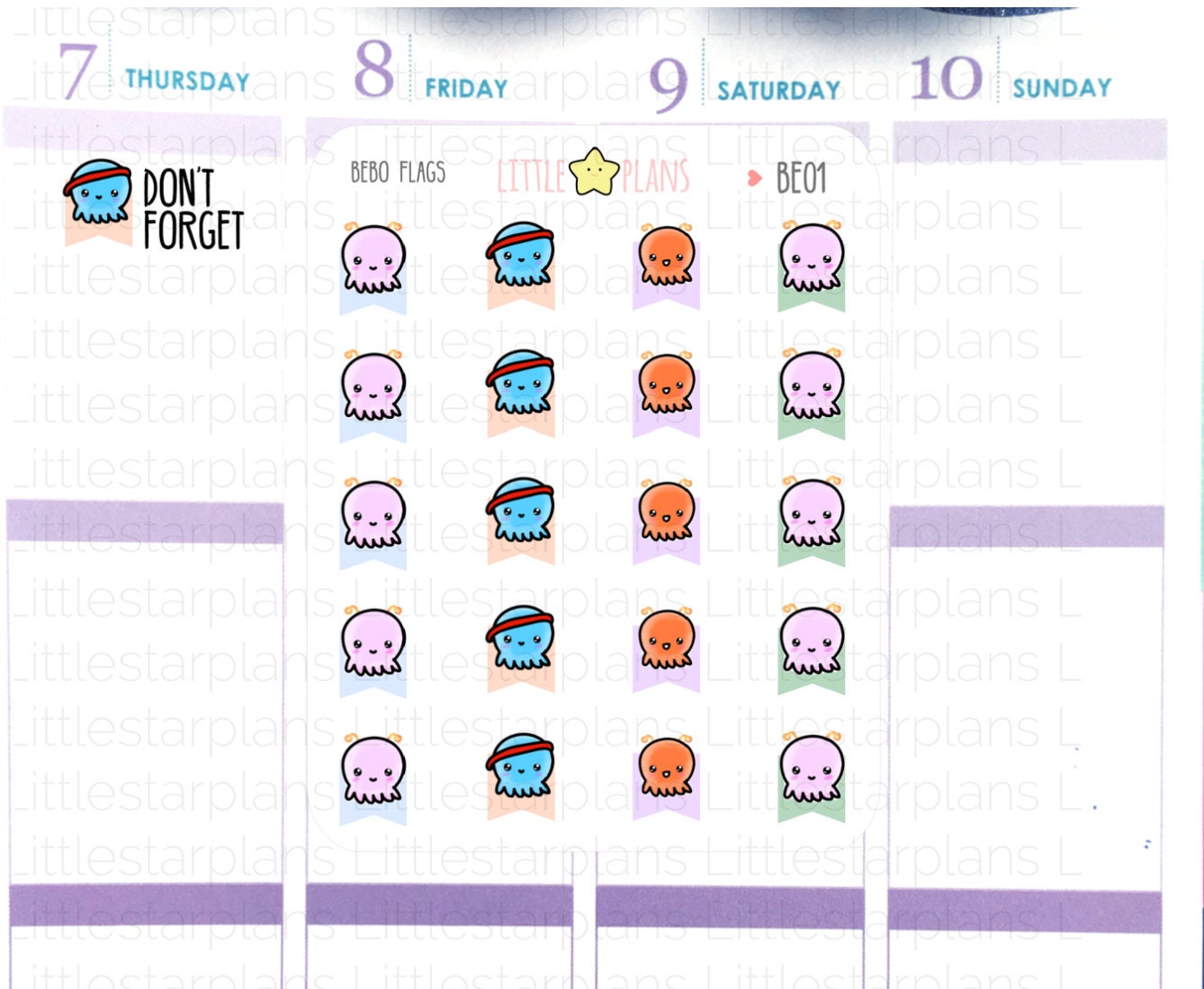 Bebo - Small Flags, Note, Important, Octopus Planner Stickers - Littlestarplans