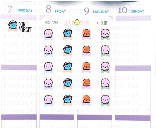 Bebo - Small Flags, Note, Important, Octopus Planner Stickers - Littlestarplans