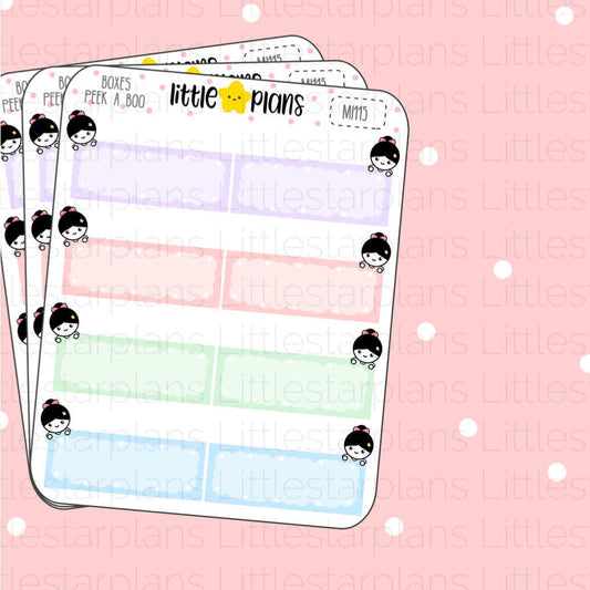 Mimi Pastel Peeking Functioanl Boxes, Pastel Functional Boxes Planner Stickers - Littlestarplans