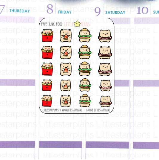Neku - Junk Food Combo Stickers, Pizza, Fries, Burger and Burger Planner Stickers - Littlestarplans