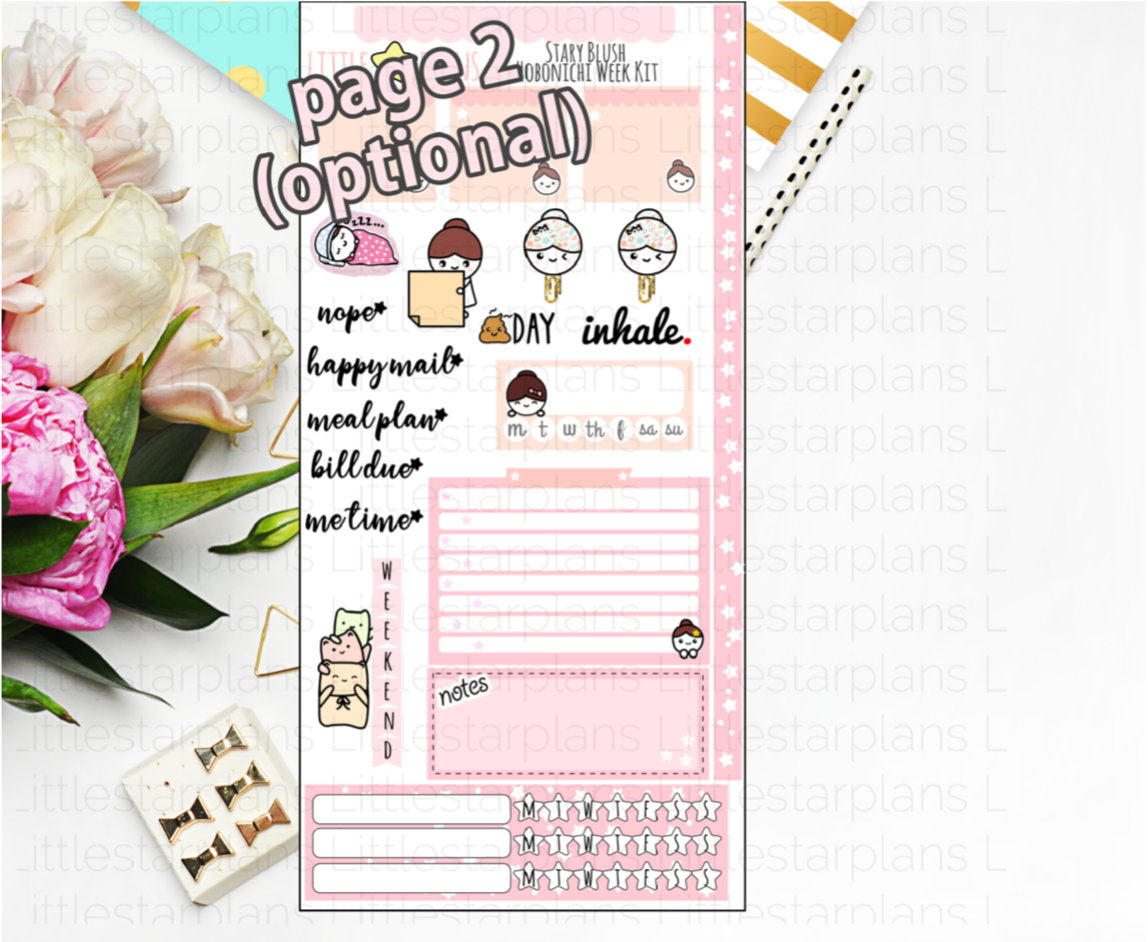 Littlestarplans' Hand-Drawn Starry Blush Hobonichi Weeks Planner Sticker Kit - Littlestarplans