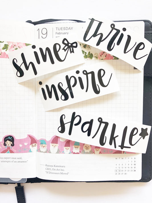Motivation Bundle Vinyl Stickers - Thrive, Shine, Inspire and Sparkle - Littlestarplans
