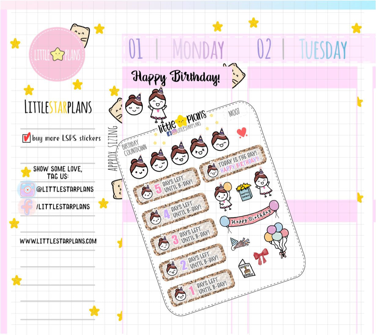 Mimi - Functional Birthday Countdown Planner Stickers (MI007) - Littlestarplans