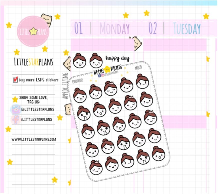 Different Mimi Emotions, Expressions Planner Stickers | Mimi - Littlestarplans