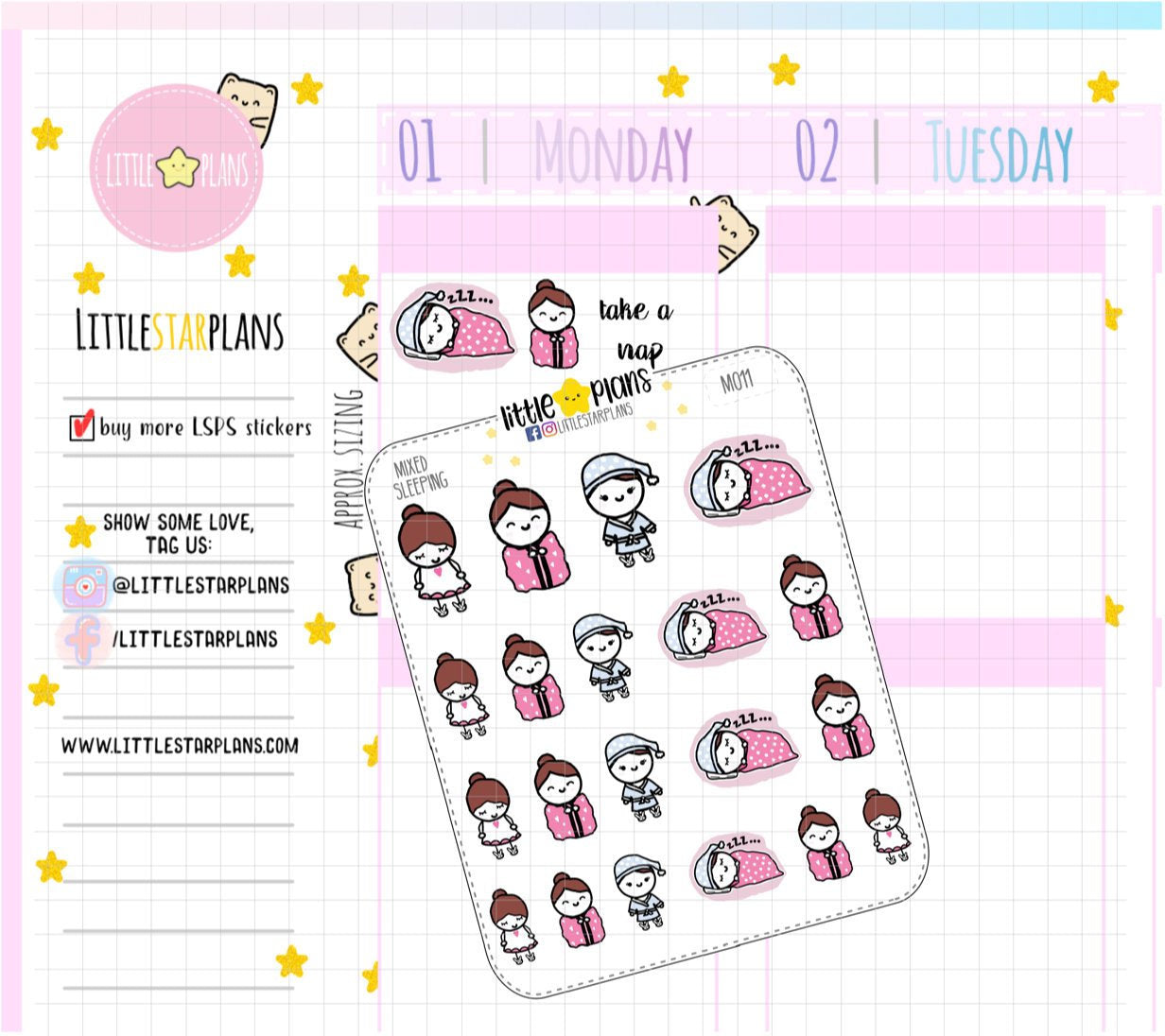 Mixed Sleeping, Napping Planner Stickers | Mini - Littlestarplans