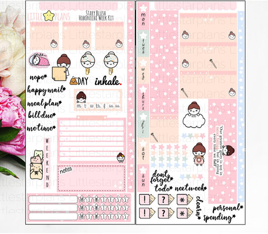 Littlestarplans' Hand-Drawn Starry Blush Hobonichi Weeks Planner Sticker Kit - Littlestarplans