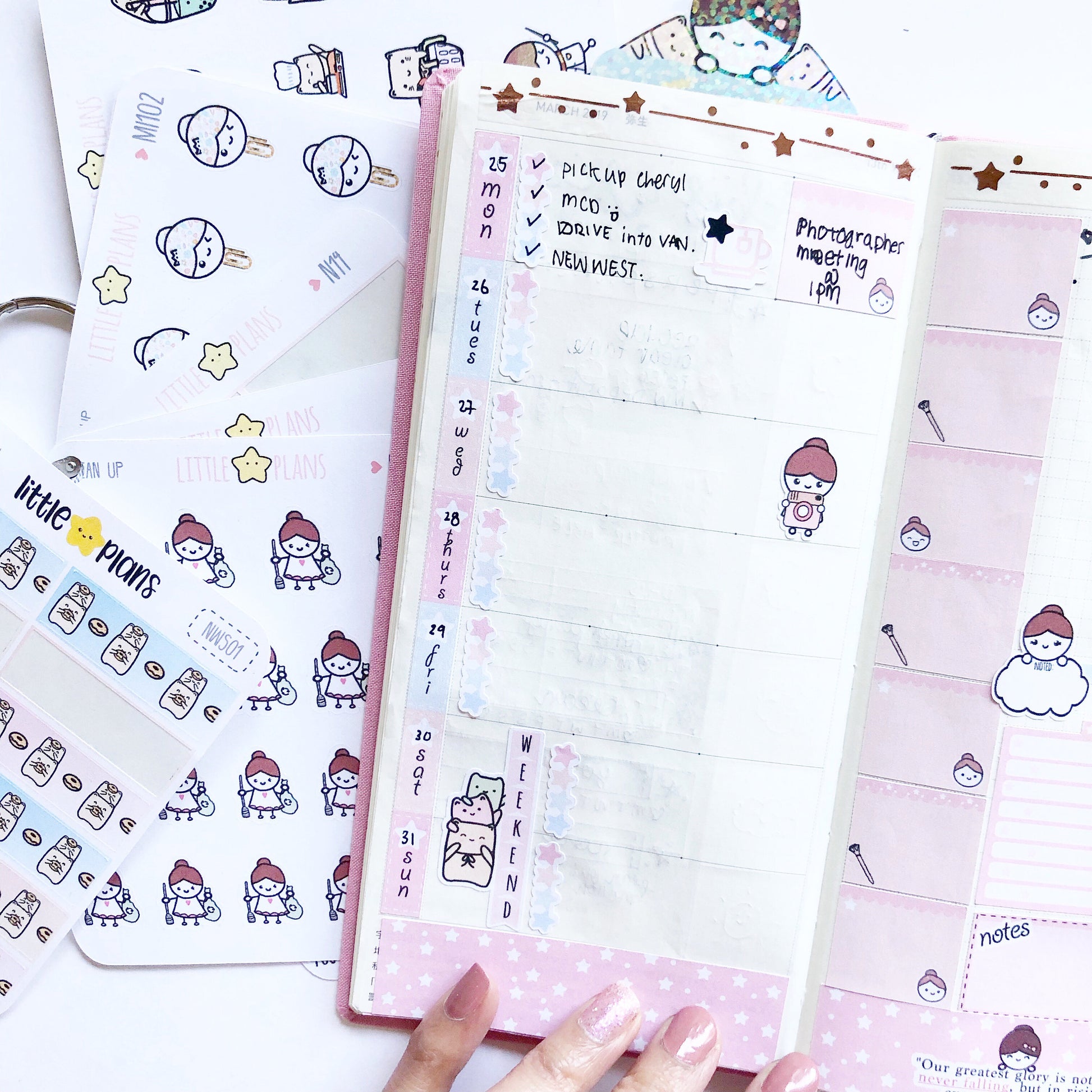 Littlestarplans' Hand-Drawn Starry Blush Hobonichi Weeks Planner Sticker Kit - Littlestarplans