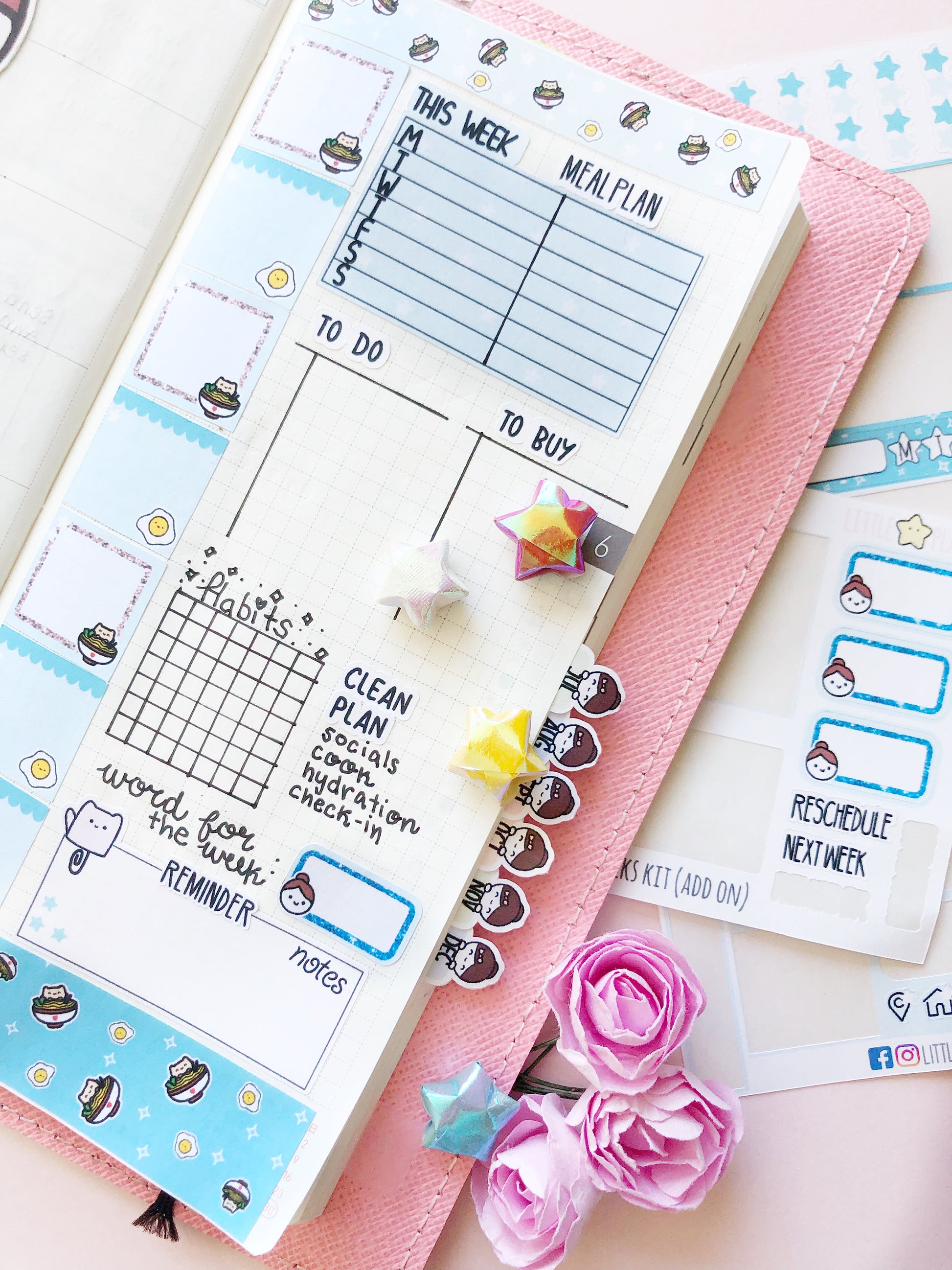 Hand-Drawn Bear Ramen Planner Stickers fit in Hobonichi Weeks Plannerhand-drawn Neku Ramen Hobonichi Week Planner Sticker Kit - Littlestarplans