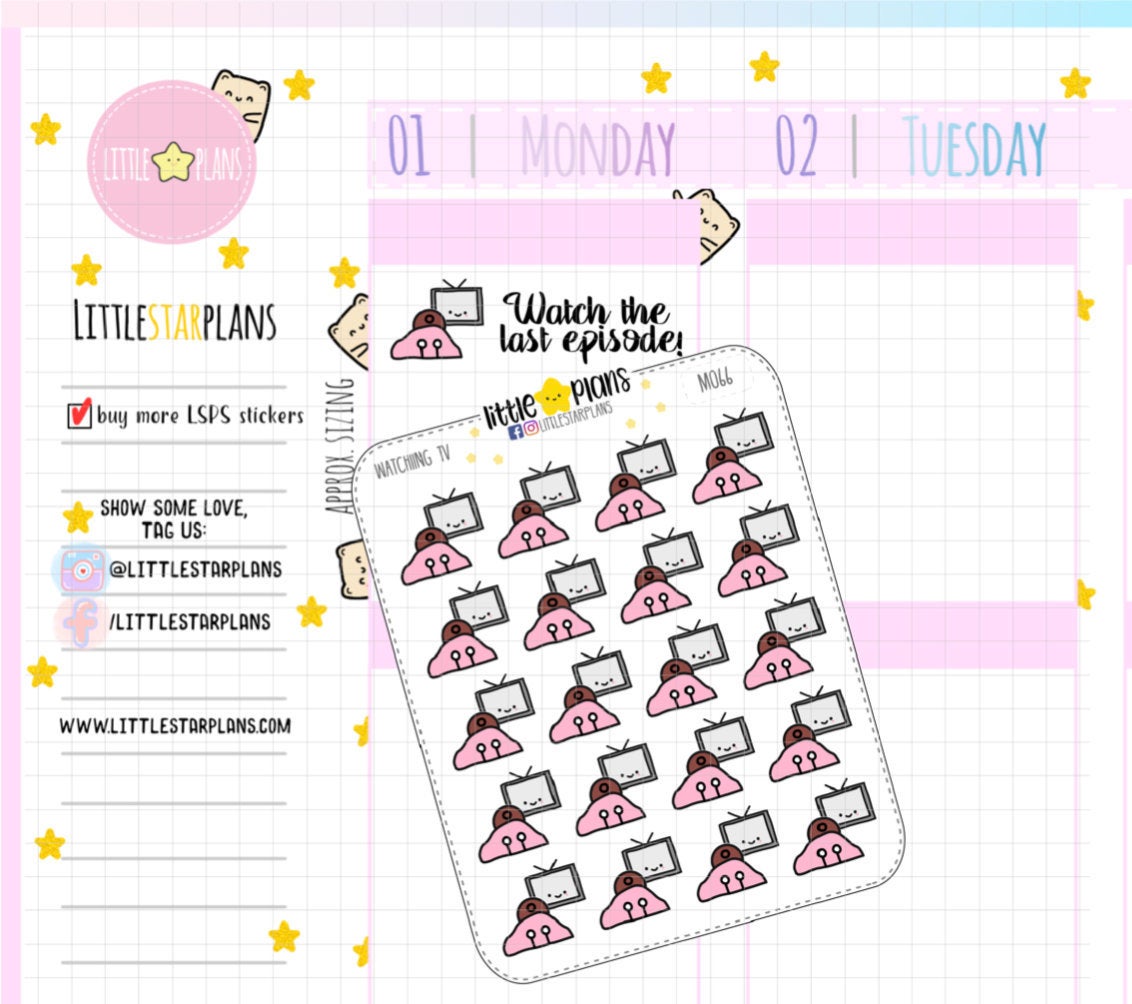 Activity - Watch TV, Watching TV | Mimi Planner Stickers - Littlestarplans