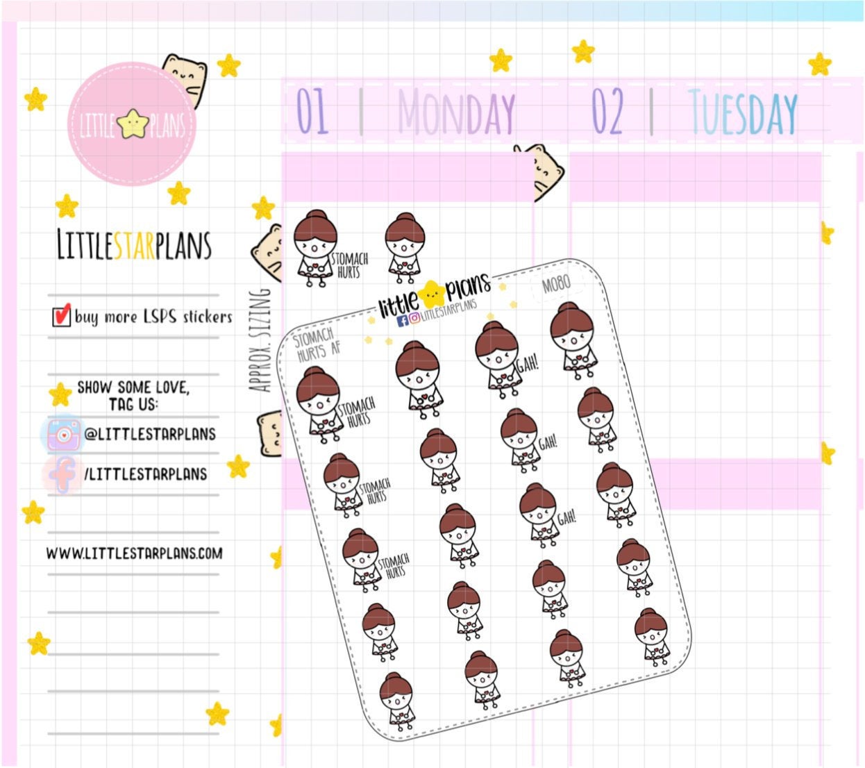 Mimi - Stomach Hurts, Stomach Pain Planner Stickers - Littlestarplans