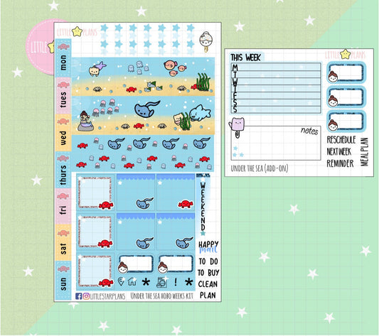 Littlestarplans' Hand-Drawn Under the Sea Hand-Drawn Hobonichi Weeks Planner Sticker Kit - Littlestarplans