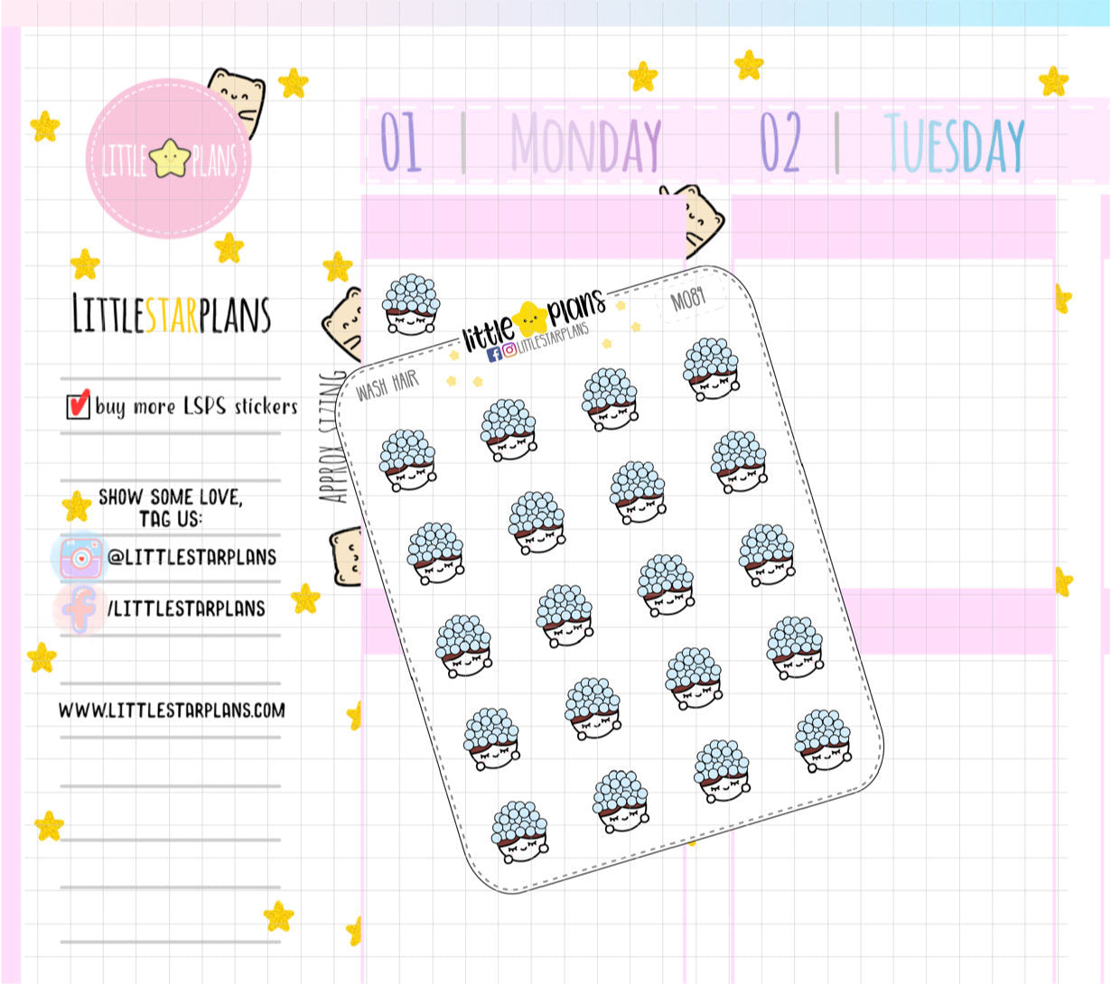 Mimi - Me Time, Wash Hair, Shower Planner Stickers - Littlestarplans