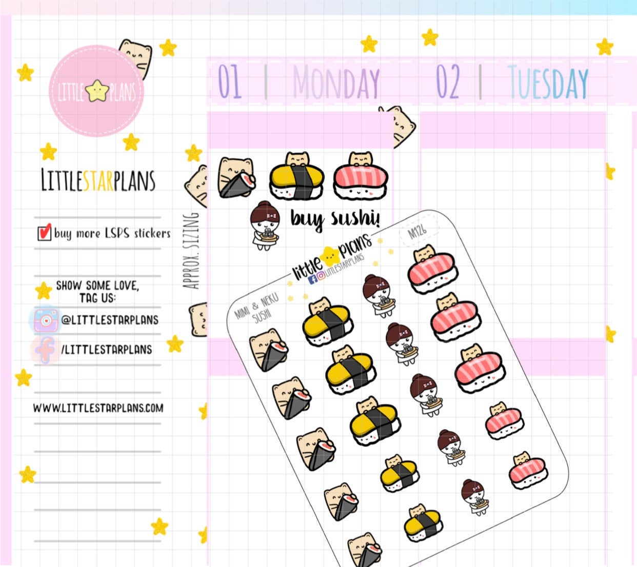 Mimi & Neku - Hand Made Sushi, Sushi Night Planner Stickers - Littlestarplans