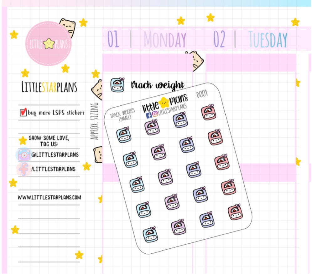 Small Cute Kawaii Pastel Weight Scale Reminder Tracker Planner Stickers fits in Hobonichi Weeks, Erin Condren, Mambi Personal Plum - Littlestarplans