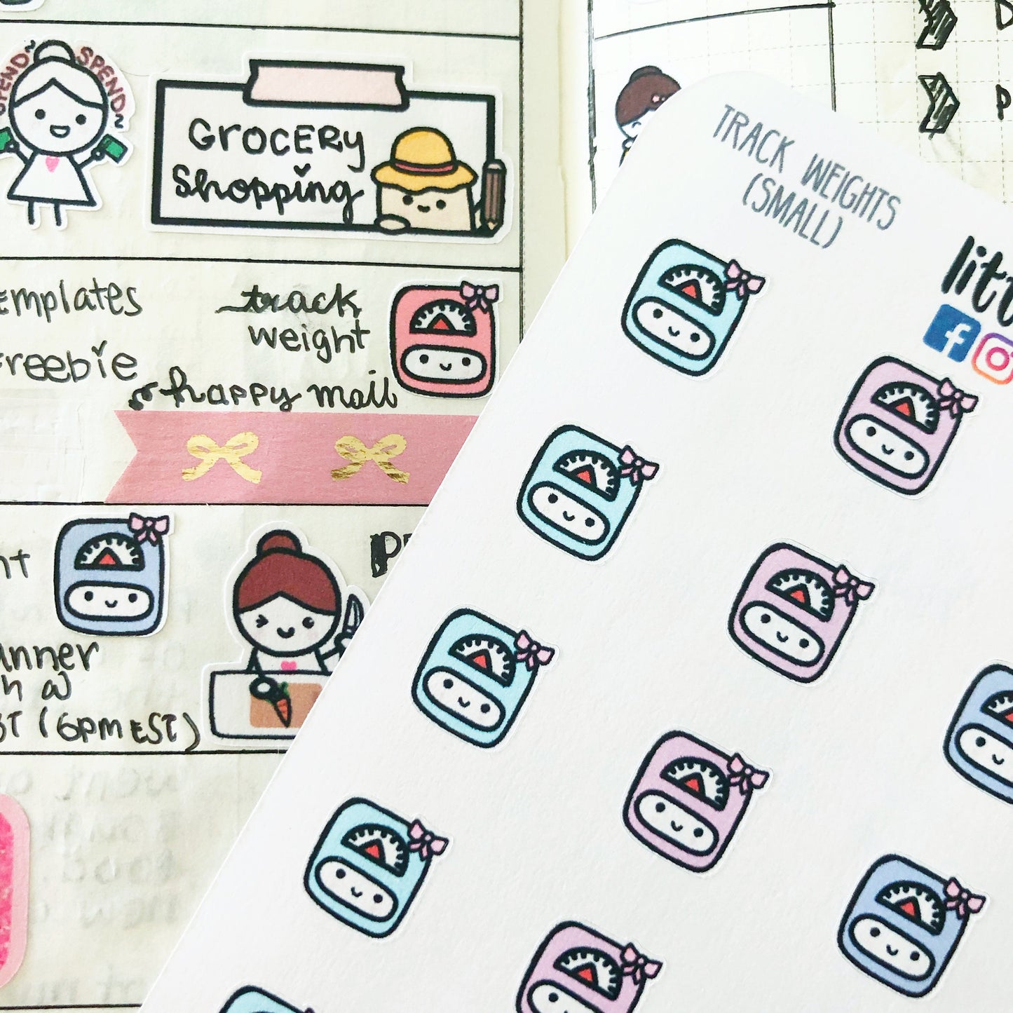 Small Cute Kawaii Pastel Weight Scale Reminder Tracker Planner Stickers fits in Hobonichi Weeks, Erin Condren, Mambi Personal Plum - Littlestarplans