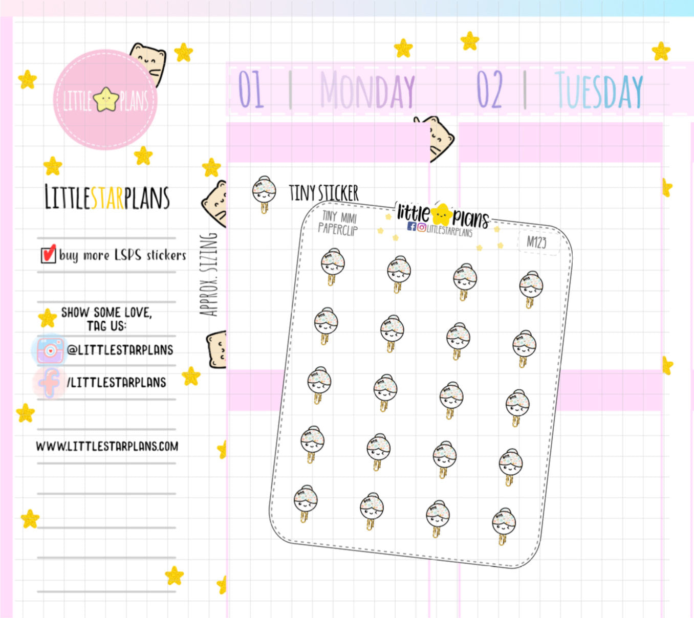 Small or Tiny Mimi  - Paperclip, Flag Important Events Planner Stickers - Littlestarplans