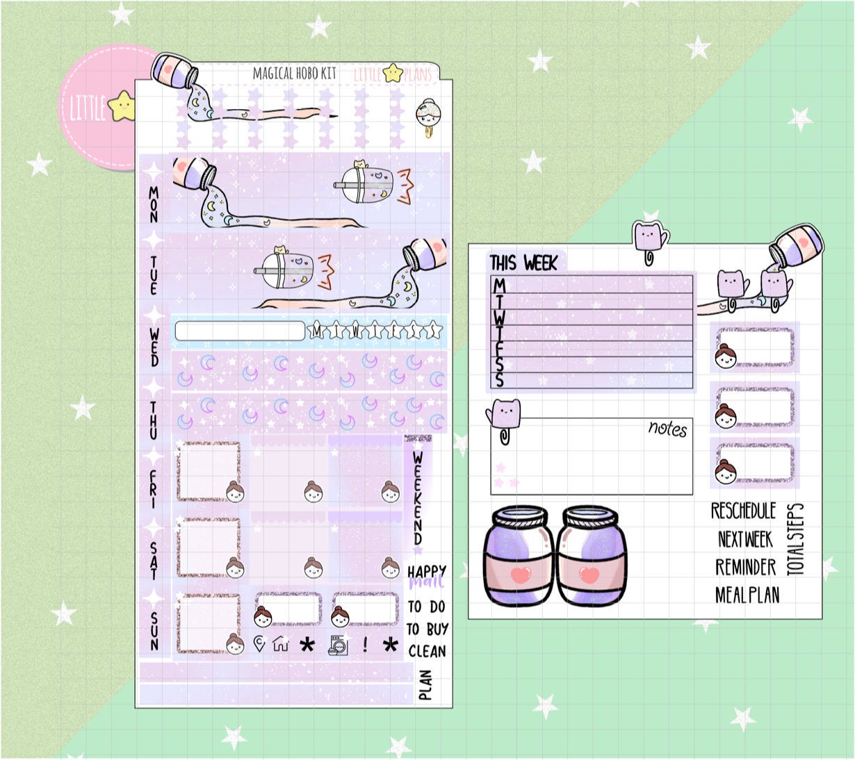 Littlestarplans' Hand-Drawn Magical Hobonichi Weeks Planner Sticker Kit - Littlestarplans